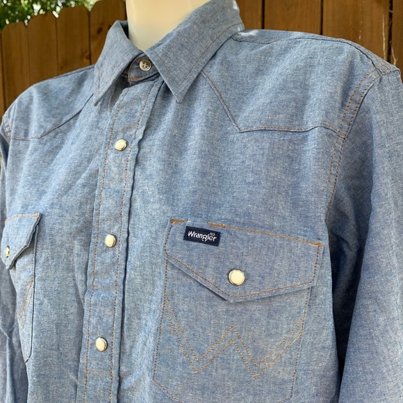 Vintage 80s Wrangler snap button shirt size 16 1/2 - Picture 2 of 6